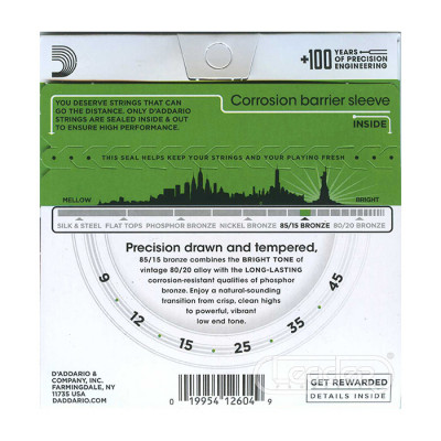 D'ADDARIO EZ890 85/15 BRONZE SUPER LIGHT (09-45) струни для акустичної гітари